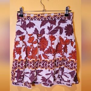 Brown and Tan Leafy Print Skirt